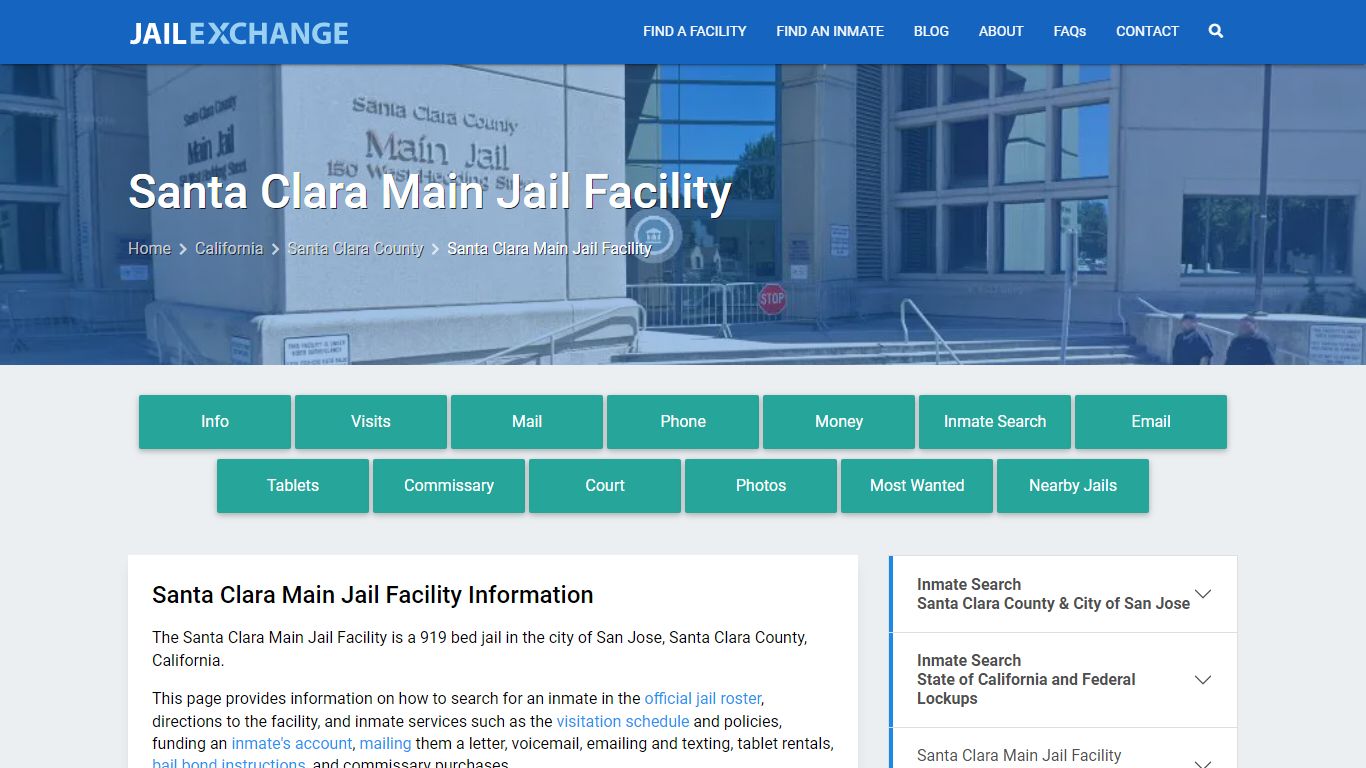 Santa Clara Main Jail Facility, CA Inmate Search, Information